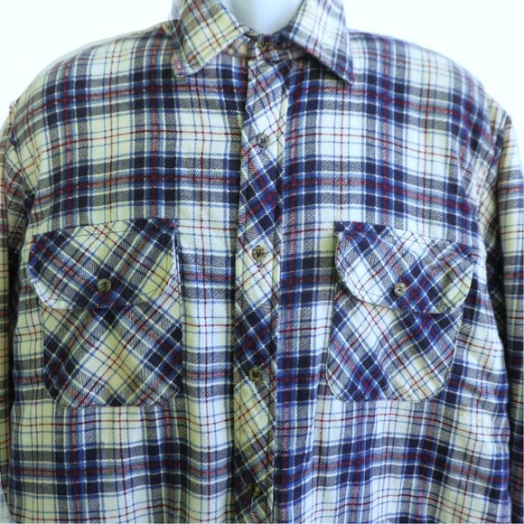 SpareTime Vintage Blue Plaid Flannel Shacket Field Navy Quilted Lining L Large - Picture 1 of 11